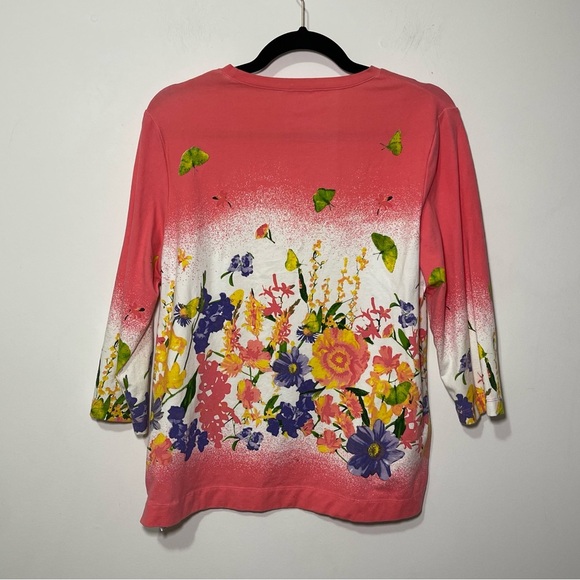 Tabi women's pink floral gardenia butterfly 3/4 sleeve blouse shirt in size L - Picture 7 of 7